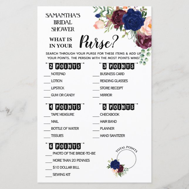 Papier Qu'est-ce que dans votre Purse douche Anglais espa (Devant)