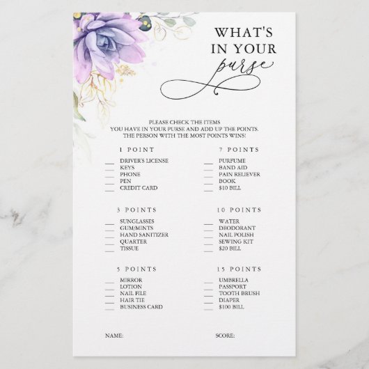 Papier Qu'est-ce que dans votre sac à main succulent jeu (Devant)