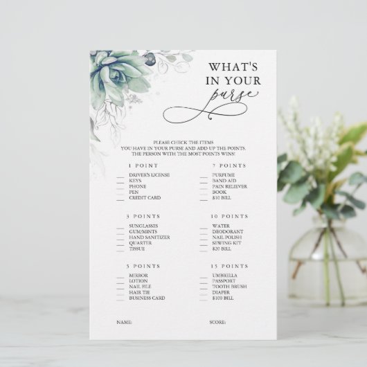 Papier Qu'est-ce que dans votre sac à main succulent jeu (Debout devant)