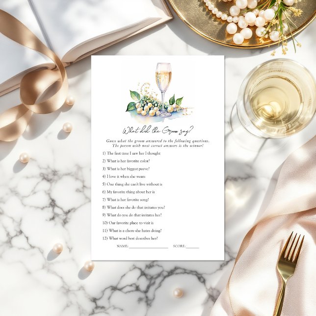 Papier "Qu'est-ce que la chambre a dit ?" Jeu Fête des ma ("What Did the Groom Say?" Bridal Shower Game)