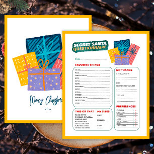 Papier Questionnaire de Secret Santa pour les cadeaux de