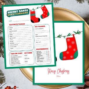 Papier Questionnaire Secret Santa jeu de Noël amusant
