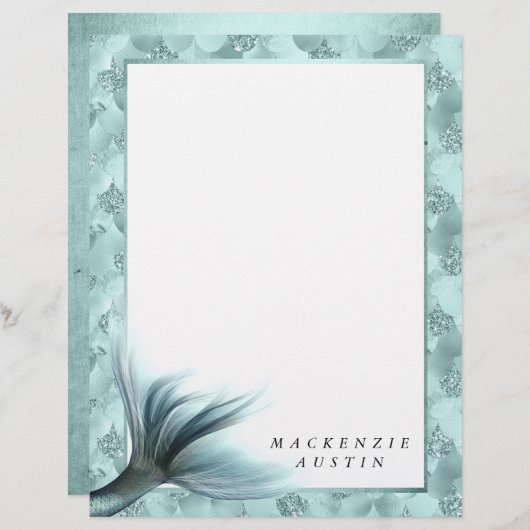Papier Queue Mermaid Luxe | Seafoam Mint Green Aqua Custo (Devant / Derrière)