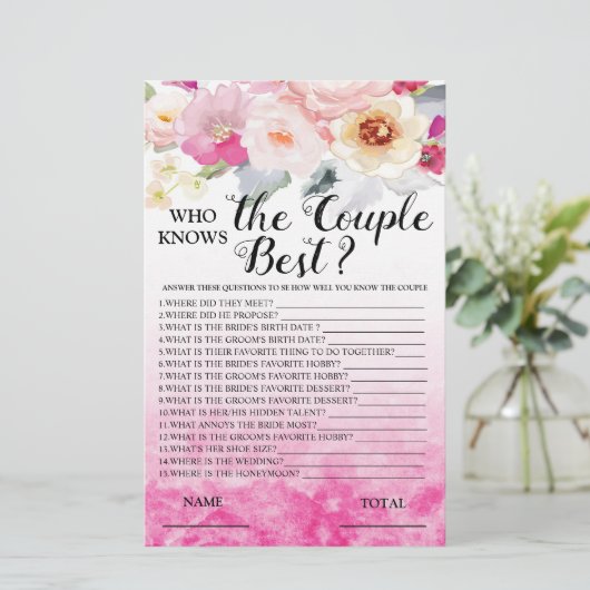Papier Qui connaît Couple Meilleur Jeu de Mariage Rose Fl (Debout devant)