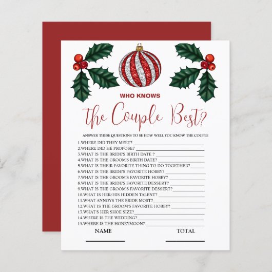 Papier Qui connaît Couple meilleur jeu nuptial d'hiver (Devant / Derrière)