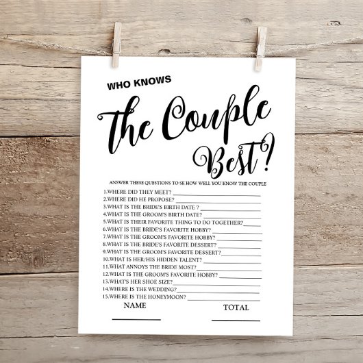 Papier Qui connaît Couple meilleur Simple Bride jeu