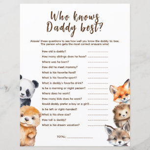 Papier Qui connaît Daddy Woodland Animaux Baby shower Jeu