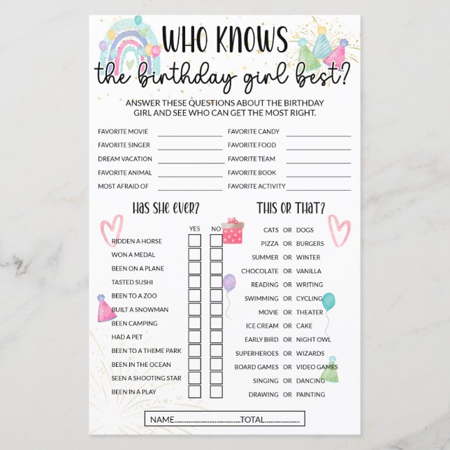 Papier Qui Connaît La Fille Anniversaire Meilleur Jeu - A (Devant)