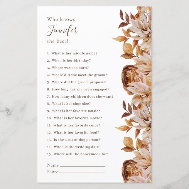 Papier Qui Connaît La Mariée Meilleur Jeu De Mariée (Devant)