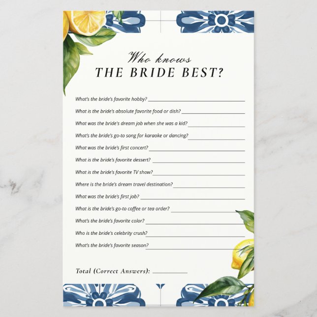 Papier Qui connaît la mariée meilleure Fête des mariées P (Devant)