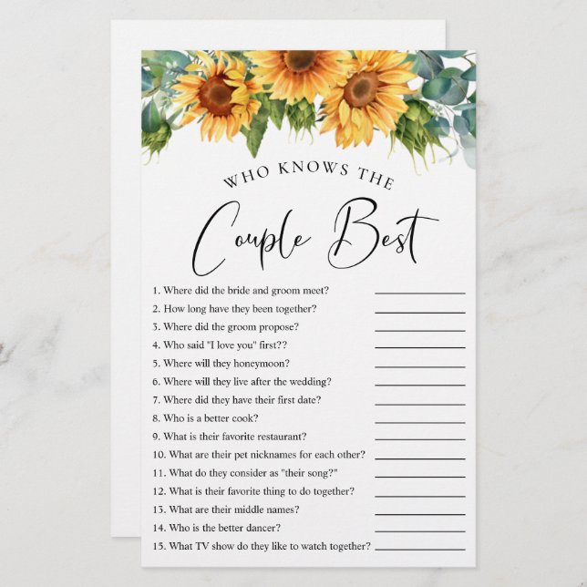 Papier Qui connaît le couple meilleur jeu de douche de to (Devant / Derrière)