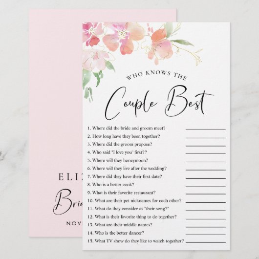 Papier Qui connaît le couple meilleur jeu de douche flora (Devant / Derrière)