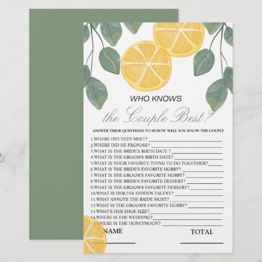 Papier Qui connaît le meilleur jeu de mariée de citron (Devant / Derrière)