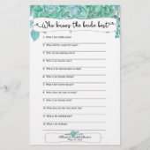 Papier Qui connaît le mieux la mariée, il a dit qu'elle a (Devant)