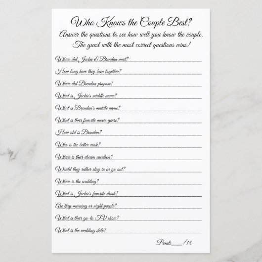 Papier Qui connaît le mieux le couple ? (Devant)