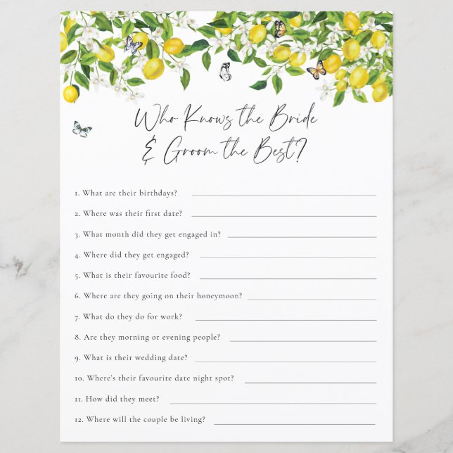 Papier Qui connaît le mieux le couple Jeu de Bridal Showe (Devant)