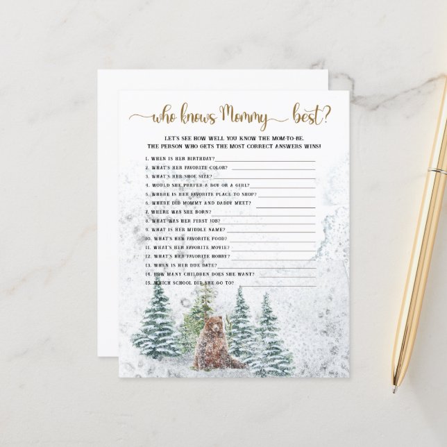 Papier Qui connaît le mieux maman jeu de douche (Devant/Arrière en situation)