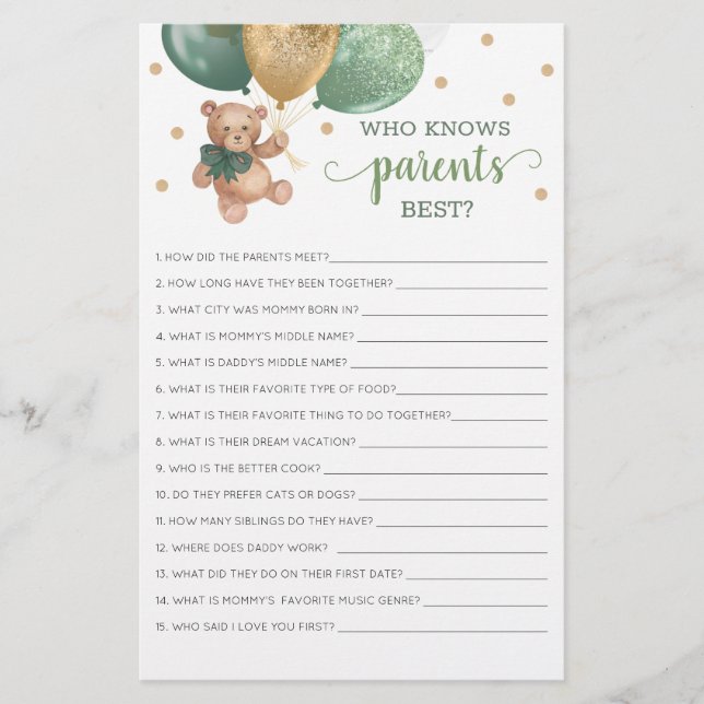 Papier Qui Connaît Les Parents Meilleur Jeu Teddy Bear (Devant)