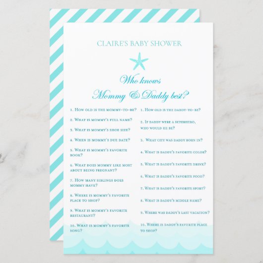 Papier Qui connaît maman et papa - Baby shower Game (Devant / Derrière)