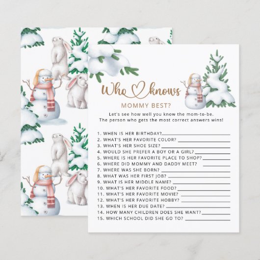 Papier Qui connaît maman le meilleur baby shower d'hiver (Devant / Derrière)