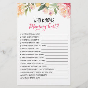 Papier Qui connaît maman le mieux ? Jeu Baby shower parti
