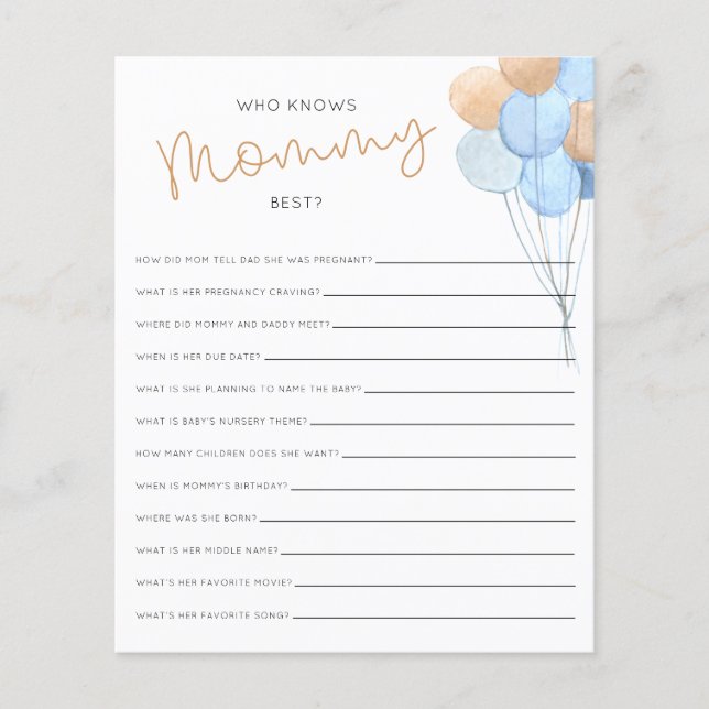 Papier Qui connaît maman meilleur Baby shower jeu (Devant)