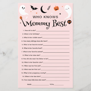 Papier Qui connaît maman rose Halloween Baby shower jeu