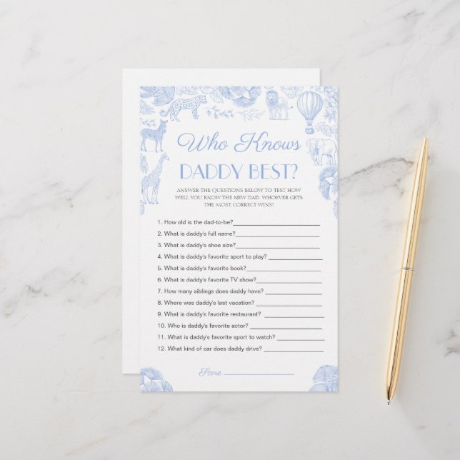 Papier Qui connaît papa meilleur Baby shower Game Card (Devant/Arrière en situation)