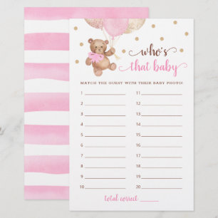 Papier Qui est ce bébé jeu photo Baby shower Teddy Bear