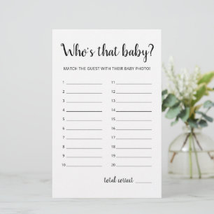 Papier Qui est ce bébé? Jeu pour Baby Shower