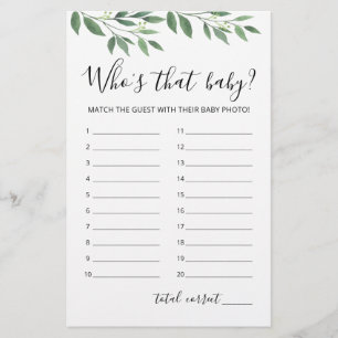 Papier Qui est ce bébé? Jeu pour Baby Shower