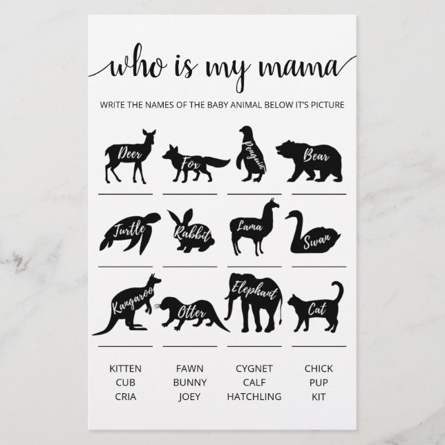 Papier Qui est ma maman Jeu Baby shower partie jeu (Devant)