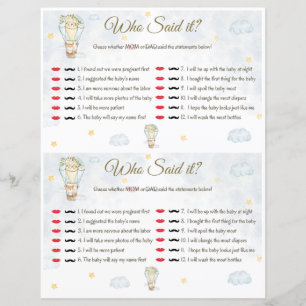 Papier Qui L'A Dit ? Jeu baby shower