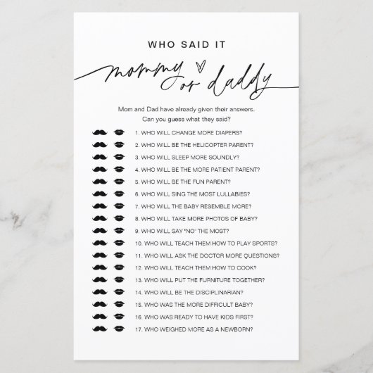 Papier Qui l'a dit maman ou papa bébé jeu (Devant)