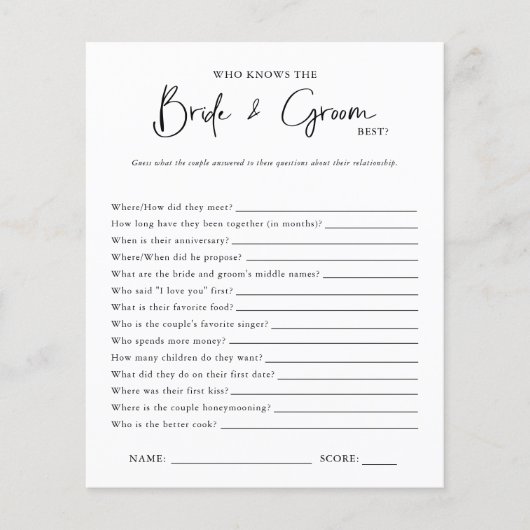 Papier Qui Les Connaît Le Mieux | Jeu de Fête des mariées (Devant)