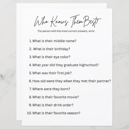 Papier Qui les connaît le mieux ? Partie (Devant / Derrière)