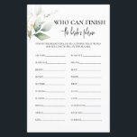 Papier Qui peut terminer le jeu de la mariée de la Phrase<br><div class="desc">Qui peut terminer le jeu de la mariée de la Phrase Bridal</div>