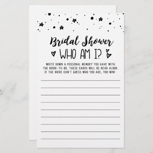 Papier Qui suis-je Fête des mariées ou partie Hen Party (Devant / Derrière)