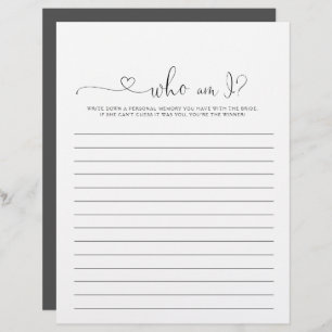 Papier Qui suis-je J'aime Jeu de Fête des mariées de scri