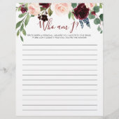 Papier Qui suis-je Jeu de Fête des mariées Florale (Devant)