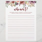 Papier Qui Suis-Je Jeu De Fête des mariées Florale Rustiq (Devant)