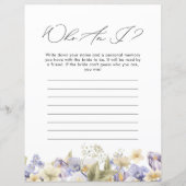 Papier Qui Suis-Je Jeu De Fête des mariées Florale Violet (Devant)