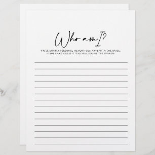 Papier Qui suis-je Jeu de Fête des mariées moderne