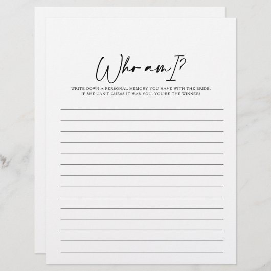 Papier Qui suis-je Jeu de Fête des mariées moderne (Devant / Derrière)