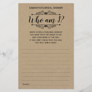 Papier Qui suis je nuptiale douche anglais espagnol rusti