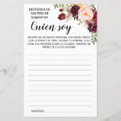 Papier Qui suis-je? nuptiale douche anglais jeu espagnol (Dos)