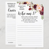 Papier Qui suis-je? nuptiale douche anglais jeu espagnol (Devant / Derrière)