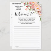 Papier Qui suis-je? nuptiale douche anglais jeu espagnol (Devant / Derrière)