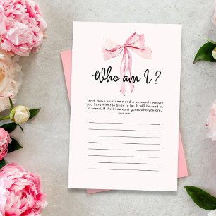 Papier Qui suis-je Pink Ribbon Fête des mariées jeu