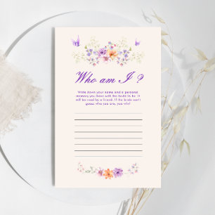 Papier Qui suis-je Purple Butple Fête des mariées Jeu